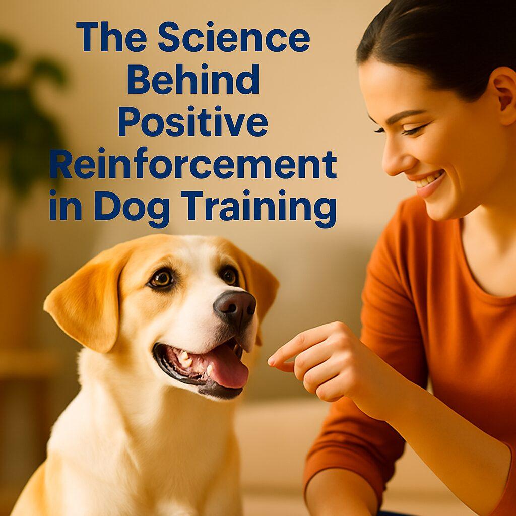 A happy dog looking attentively at its owner during a positive reinforcement training session