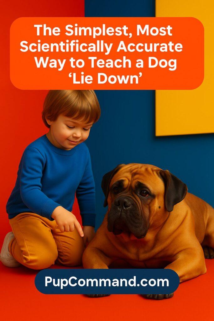 Adorable young child teaching a giant Mastiff to lie down using positive reinforcement | teach a dog to lie down