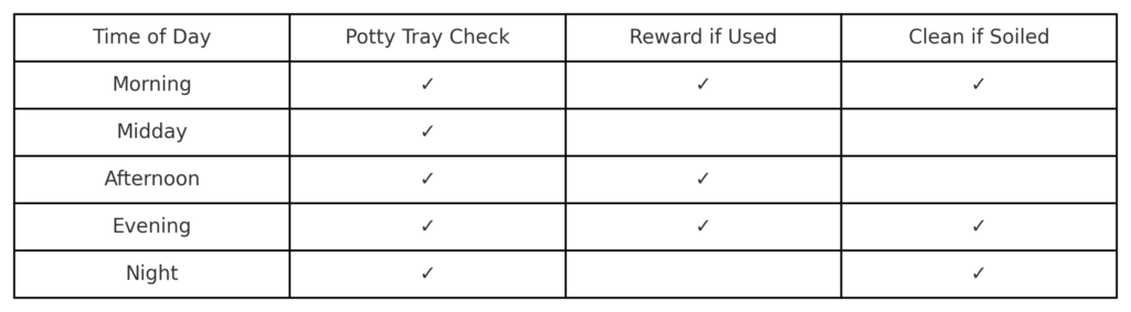 Indoor puppy potty tray comparison table showing pros, cons, training ease, and best use cases by tray type.
