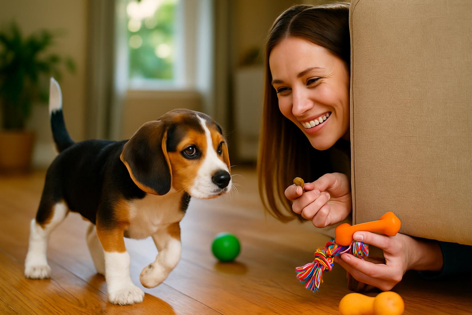 Owner rewarding puppy during positive reinforcement training
