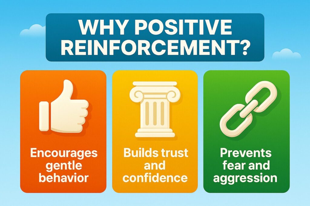 Infographic showing how consistent, kind puppy training methods lead to better learning outcomes over time.