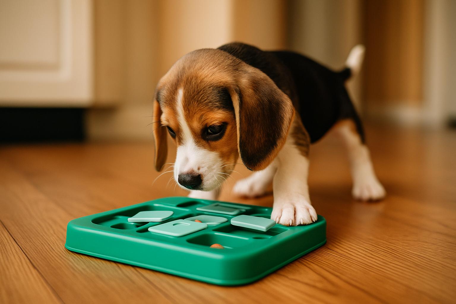 Beginner dog puzzle board loaded with kibble for Level 1 enrichment