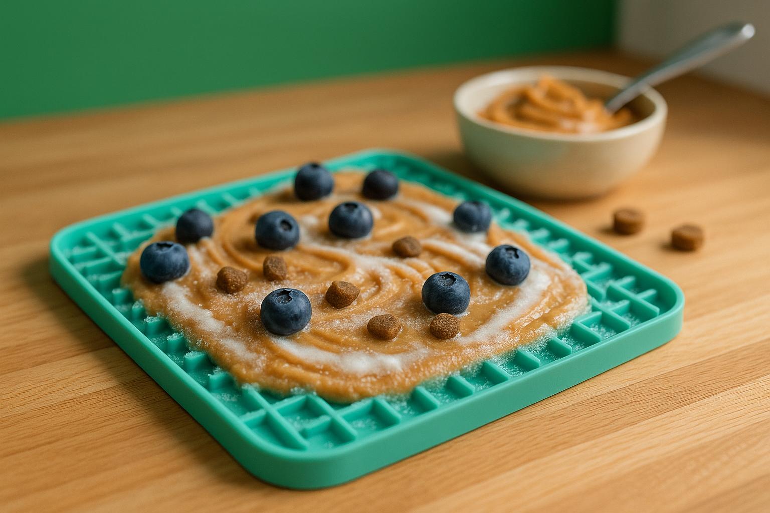 Lick mat spread with puppy-safe toppings