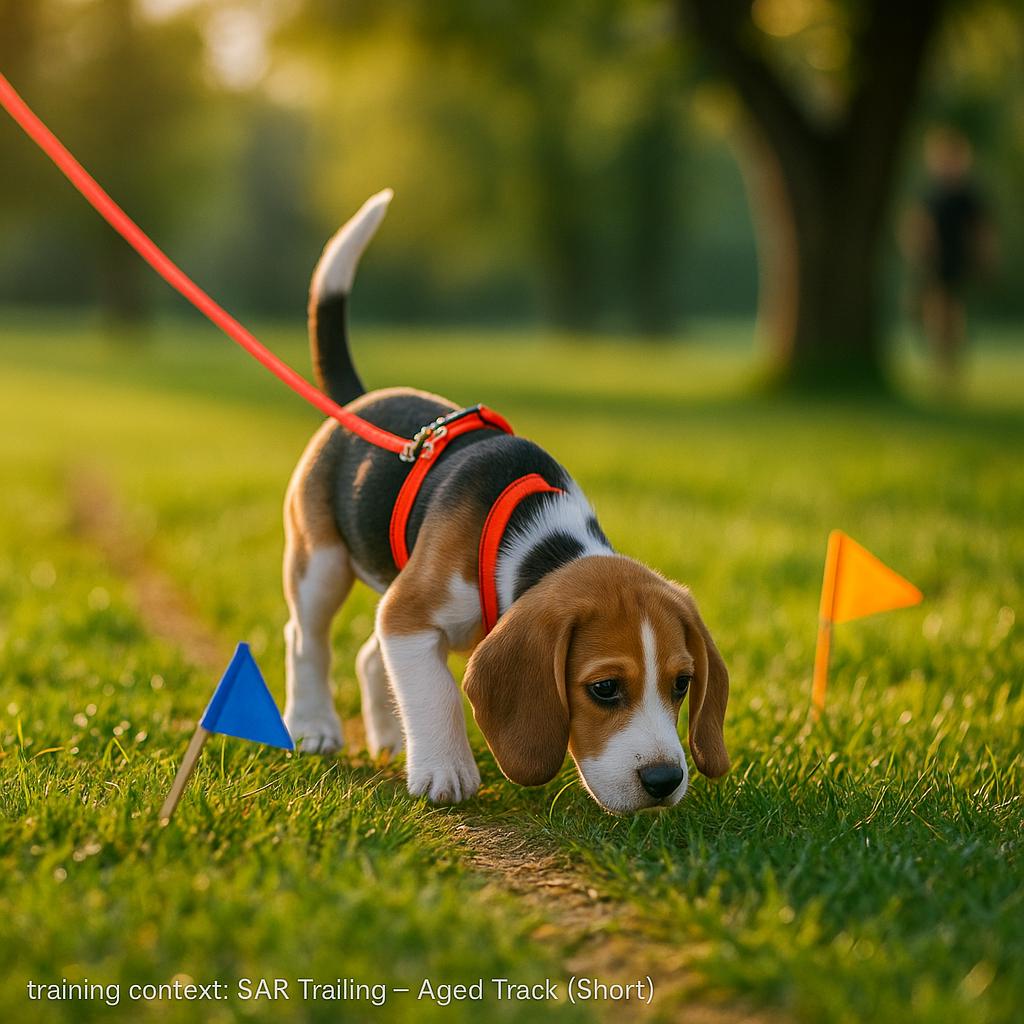 Handler paying a check-in beside the leg seam.