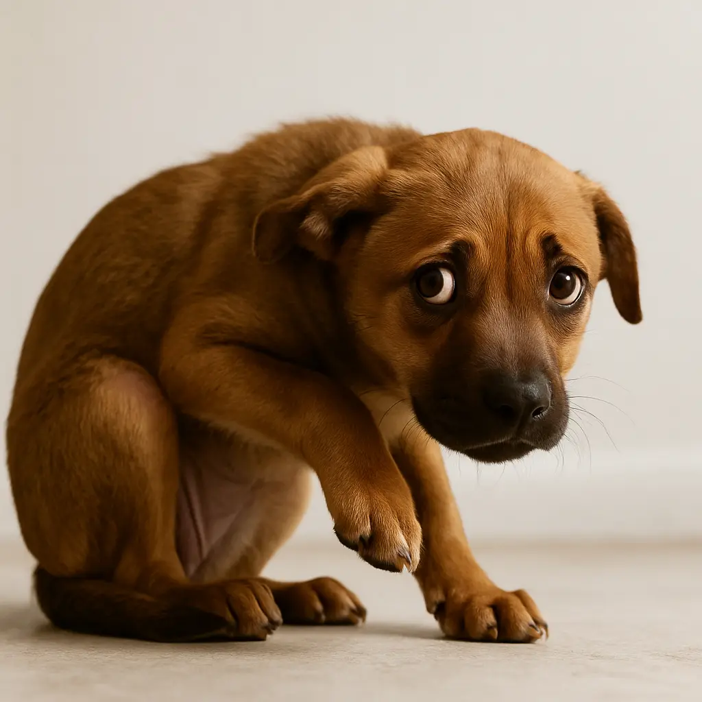 A happy, confident puppy sitting attentively.