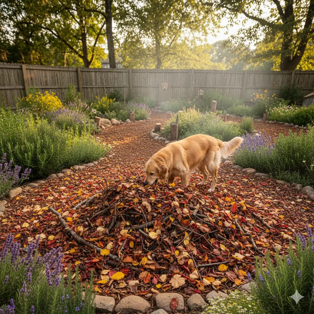 A small pile of crisp, dry autumn leaves.