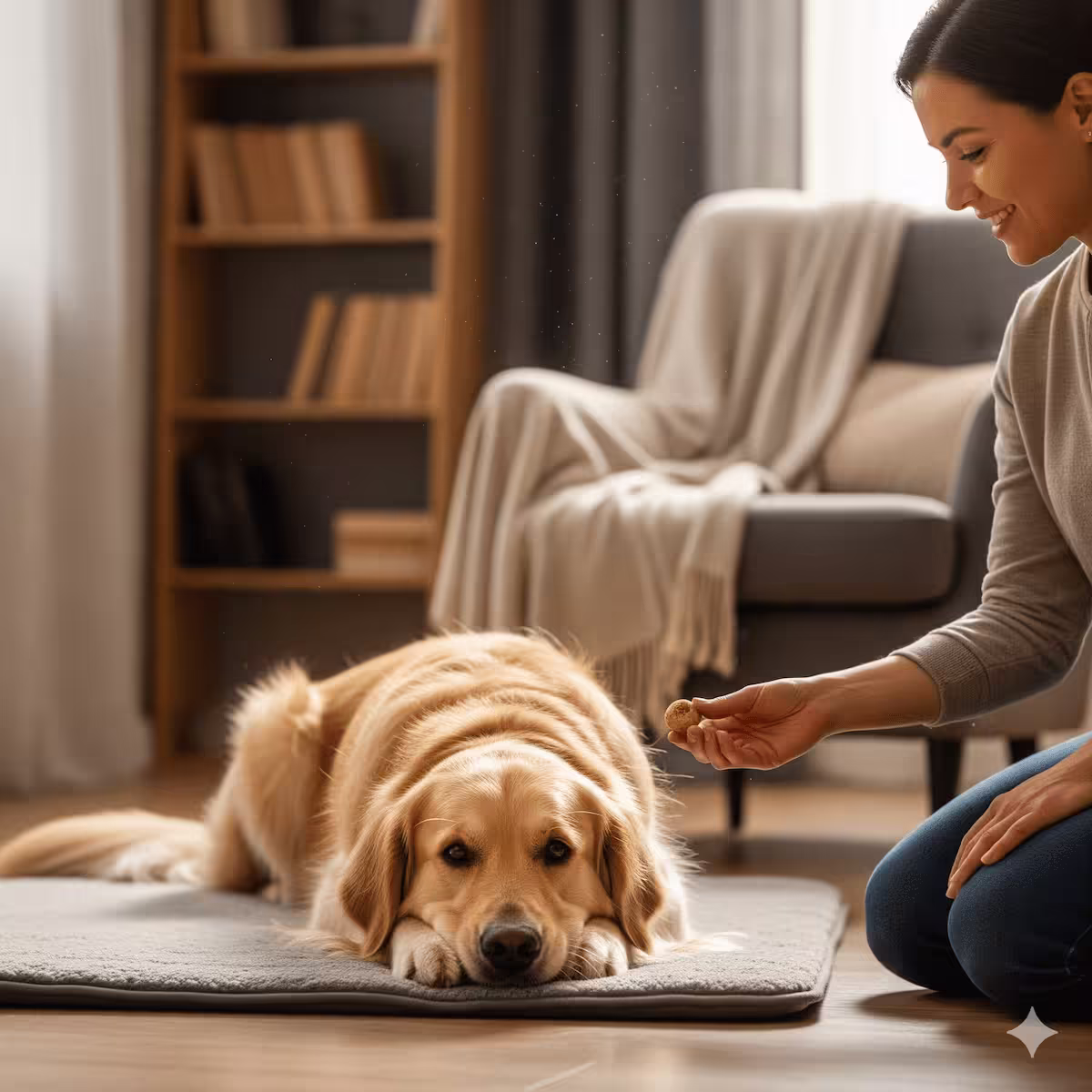 Two people tossing a ball while a dog stays in the middle