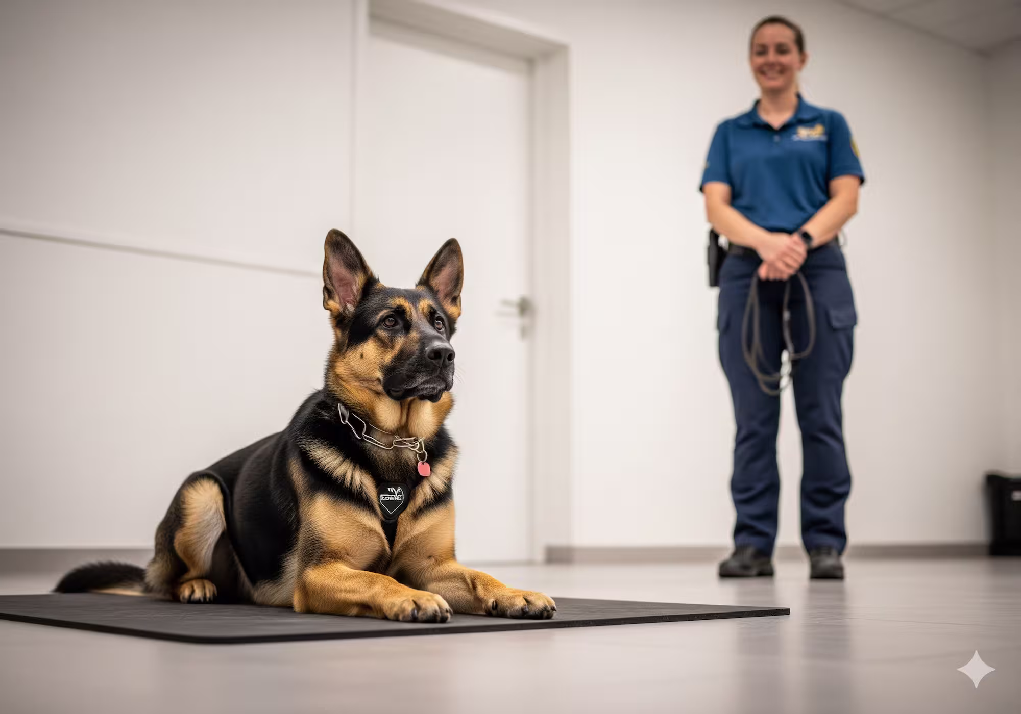 Puppy looking up with focus and patience