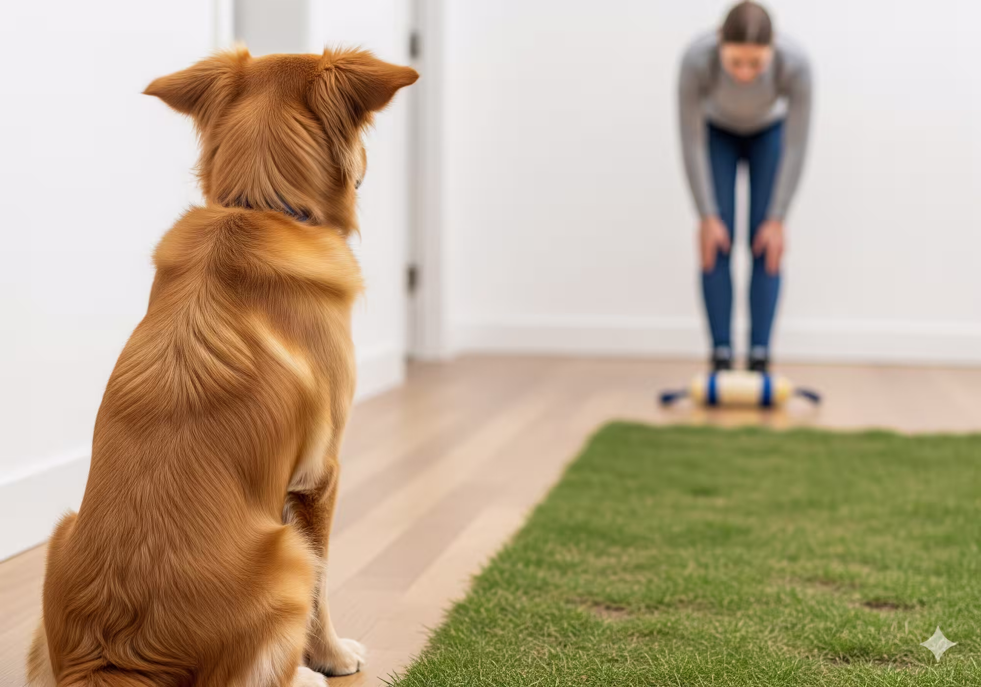 Happy dog looking at its owner during a training session.