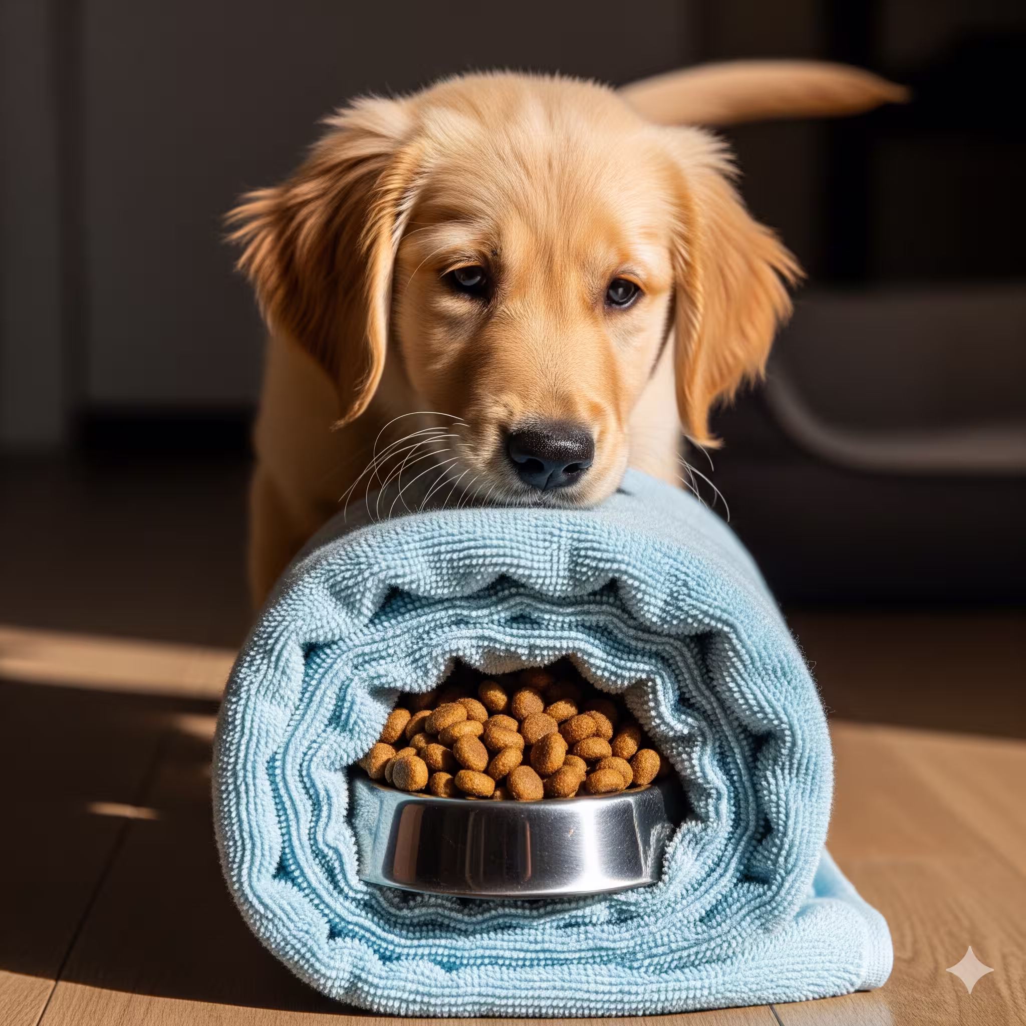 Dinner replacement with towel treat roll for slow feeding