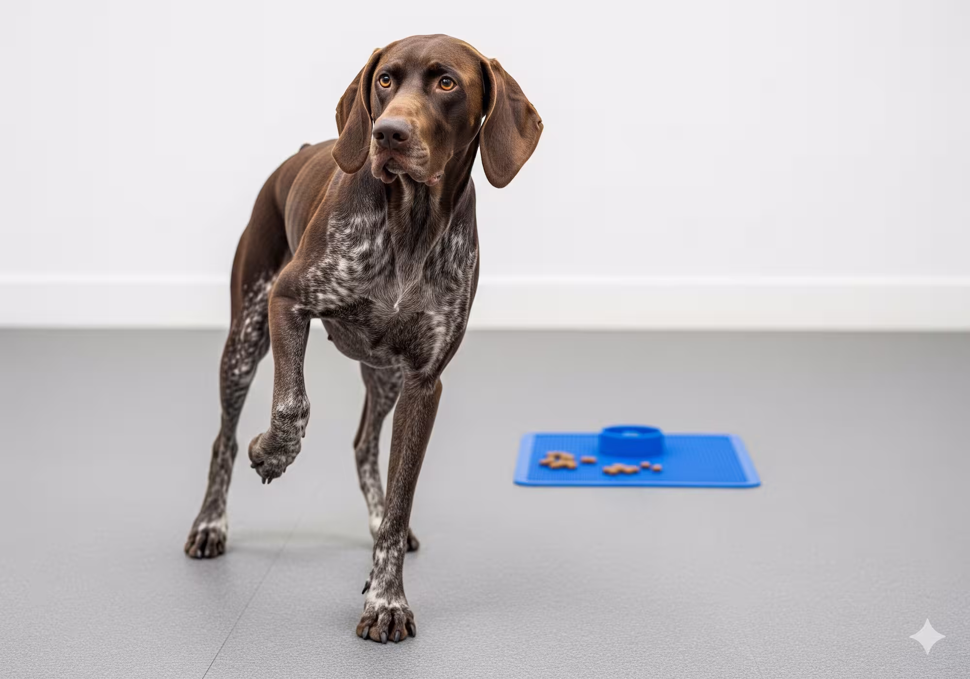 A dog on a leash receiving a correction.